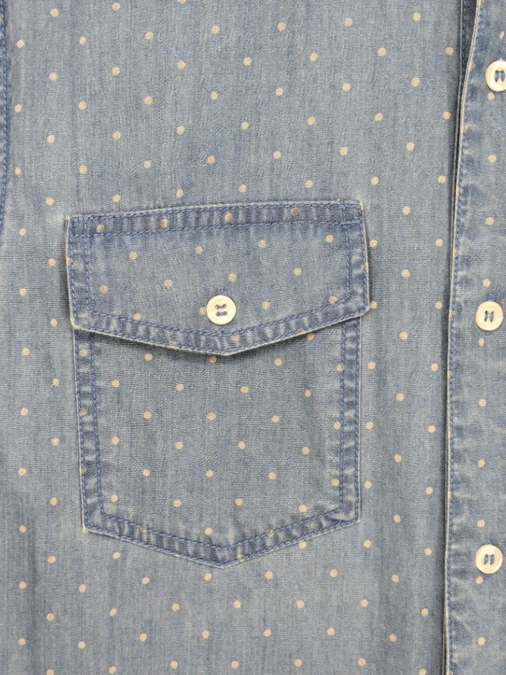 Guess Los Angeles Chambray Polka Dot Shirt Button Up Short Sleeve Coastal Medium